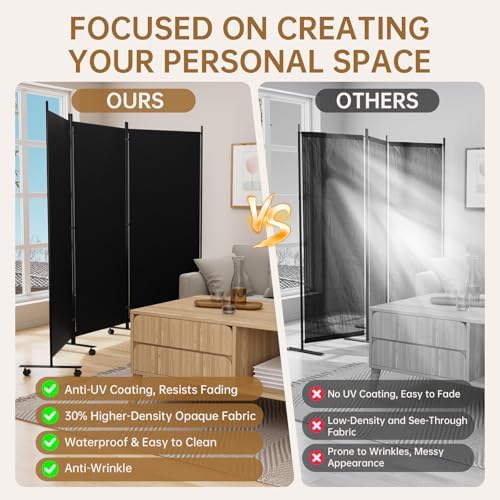 Room Divider 102'' Wide Folding Room Divider Panel with Wheel,Upgraded Base - Image 4