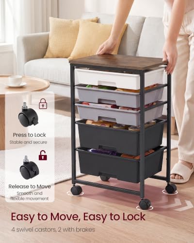 VASAGLE Rolling Cart with Drawers,5 Drawers Storage Cart, Black - Image 5