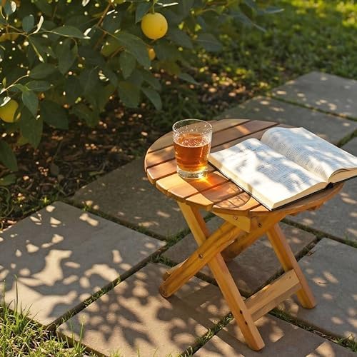Shine Company Indoor/Outdoor Adirondack Round Folding Acacia Wooden Side Table, White - Image 6