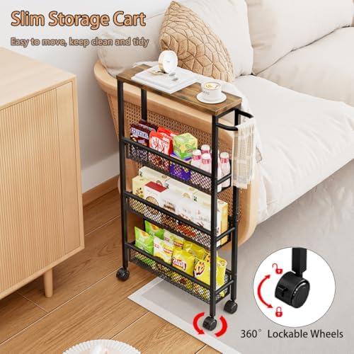 AZERPIAN Slim Rolling Cart 4 Tier Narrow Storage Cart on Wheels with Handle - Image 4