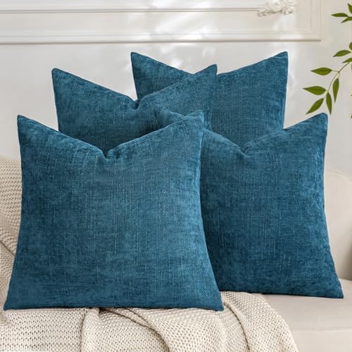 Set of 4 Soft Textured Decorative Throw Pillow Covers 18x18 Inch Cozy Farmhouse Cushion Cover Square Accent Pillow Cases for Bed Couch Sofa Living Room, Teal by Cozoomy
