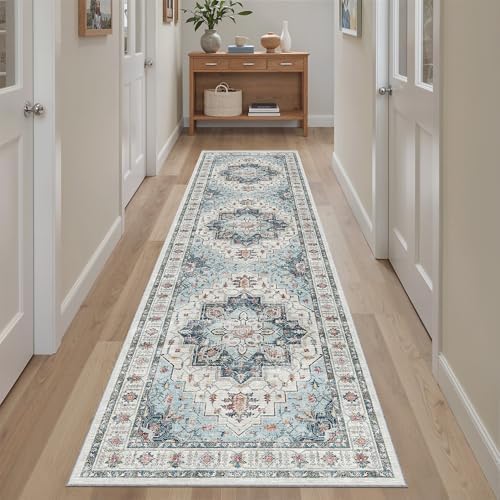 Madane Hallway Runner Rug 2x8 Washable Kitchen Rugs Non-Slip, Blue by Madane