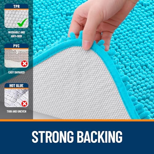 OLANLY Small Bathroom Rugs 24x16, Extra Soft Absorbent Chenille Bath Rugs, Rubber Backing Quick Dry, Machine Washable Bath Mats for Bathroom Floor, Tub and Shower, Home Decor Accessories, Aqua Sky - Image 6
