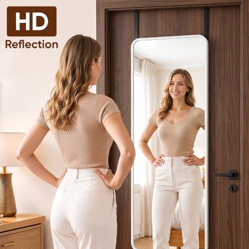Suidia Full Length Mirror Over the Door&Wall Mounted, 48"x14" Door Mirror with Aluminum Alloy Frame, HD Shatterproof, No-Drill, Hanging Mirrors for Bedroom, Bathroom, Dorm, Closet, Rounded Rect, White - Image 4