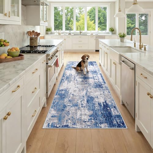 RELEANY Washable Runner 3'x7' Abstract Area Rug for Hallway Blue Gray by RELEANY
