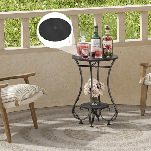 X-cosrack Small Round Side Table,Round End Table for Small Spaces - Black Metal Nightstand with Adjustable Feet,Couch Sofa Coffee Table,Retro Accent Table for Living Room Bedroom Balcony - Image 2