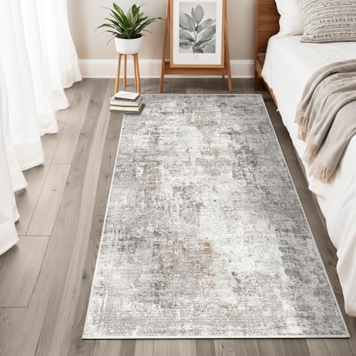 3x6 Washable Non-Slip Kitchen Runner Rug with Rubber Backing Modern Abstract Stain Resistant Floor Carpet Runner for Hallway, Entryway, Bedroom, Living Room - Beige/Grey/Brown - Image 5