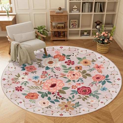 DUKINO 6ft Round Rug, Soft Washable Circle Rug for Bedroom Non Slip, Beige - Image 3
