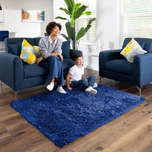 Ophanie Blue Rug, Boys 4x6 Rugs for Bedroom Royal Dark Blue Carpet Nursery Aesthetic, Kids Playroom Navy Area Rugs for Girls Teen Home Decor, Fluffy Shag Bedside Floor Living Room Carpet - Image 3