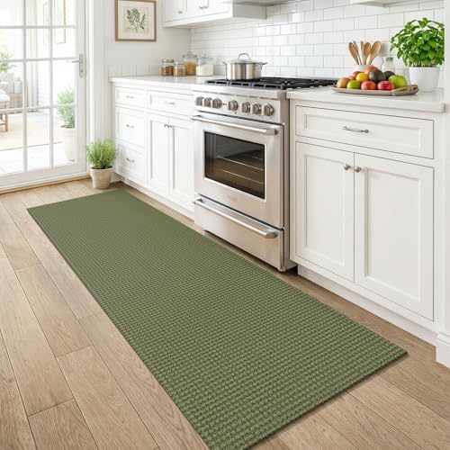 KOZYFLY Cotton 2x6 Washable Runner Rug, Non Slip Runners for Hallway, Woven Entryway Runner, Braided Floor Carpet Runner for Entry, Kitchen, Bedside, Hall, Olive Green/Earthy Green - Image 2
