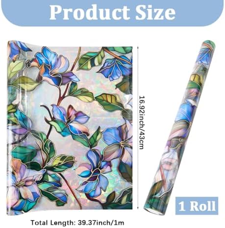 GORGECRAFT 39.4x17 Inch Rainbow Decorative Window Cling, 3D Flower Privacy Film, UV Protection, Non-Adhesive, Reusable - Image 2