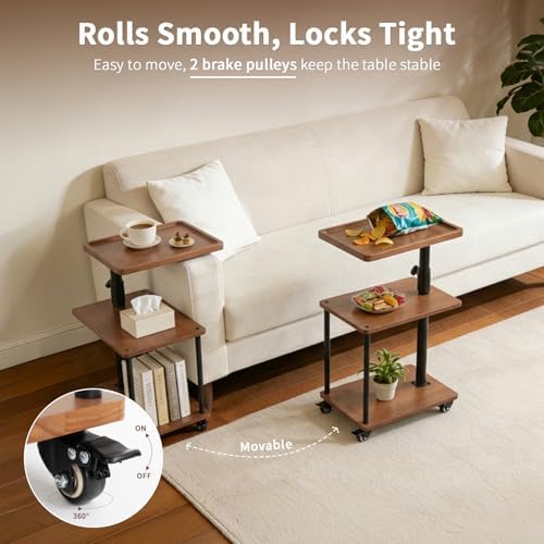 Rolling Side Table with Tray for Living Room, Adjustable Height Swivel End Table for Different Seating Types, Ideal for Couch, Sofa, Recliner and Living Room - Image 3