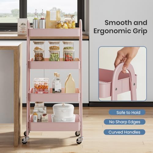 DUMOS 4 Tiers Rolling Utility Cart, Storage Organizer, Shelving Unit - Image 3