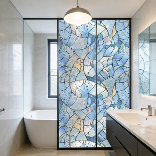 Stickyart Blue Stained Glass Window Film Decorative Privacy Window Film Static Cling Windows Decals Rainbow Anti-Glare Privacy Stickers Removable Sun Blocking for RV Windows Bathroom 17.5"x78.7" - Image 2