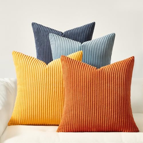 Topfinel 22x22 New Blue and Orange Boho Farmhouse Couch Throw Pillows Decorative Velvet Pillow Covers for Bed Pack of 4 Accent Modern Pillowcase Sofa Livingroom Home Decor by Topfinel