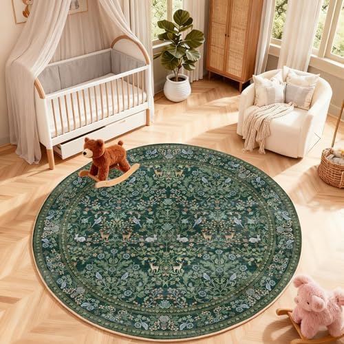 Washable Round Rugs for Bedroom 4ft: Living Room Rug Stain Resistant Non Slip Low Pile Ultra Soft Faux Wool Small Circle Rugs for Kitchen Entryway Dorm Home Office Nursery Bathroom Entrance Indoor - Image 6