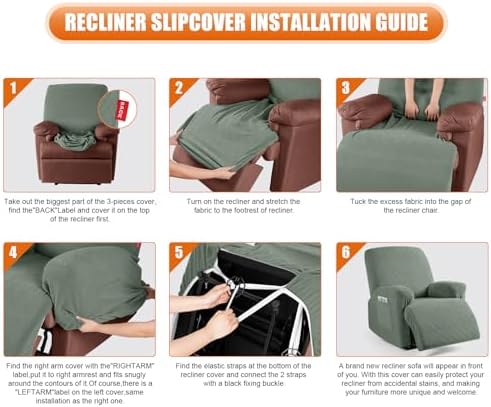 VANSOFY Oversized Stretch Recliner Chair Cover, Bean Green, 1 Seater - Image 3