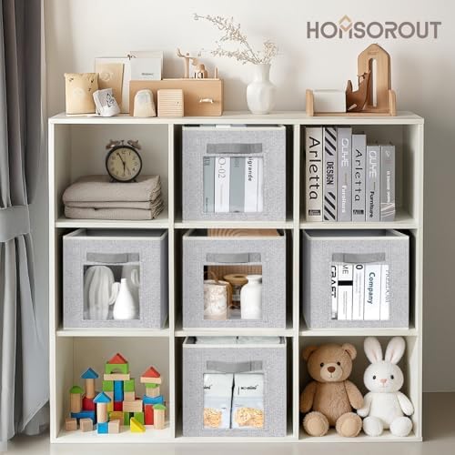 Homsorout Foldable Storage Cubes - Cubby Storage Organizer with Window, Decorative Fabric Bins for Clothes Storage, Closet Organizers for Shelves, 11inch, Set of 8, Light Grey - Image 3