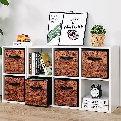 Stero Fabric Storage Cubes, 8 Pack Foldable Storage Bins with Handle, 11 InchBox for Shelves, Closet, Organizer, Rustic Brown and Black - Image 5