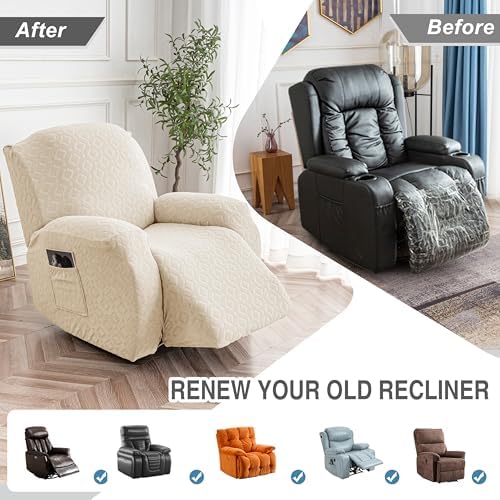 Genina Waterproof Recliner Chair Cover,1 Seat Couch Cover,Beige - Image 6