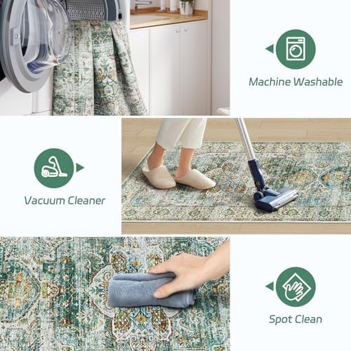 Madane Washable Runner Rugs 2x12 Long for Hallway Kitchen Soft, Green - Image 5