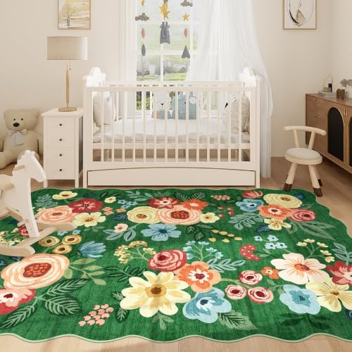 DUKINO 5x7 Area Rugs for Bedroom, Floral Washable Rug Non Slip, Dark Green - Image 3