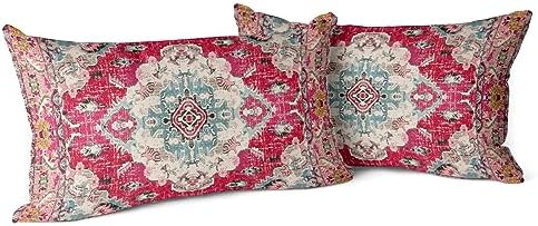 Snycler Boho Throw Pillow Covers 12x20 inch Set of 2 Boho Rug Carpet Double Sided Pattern Cotton Soft Pillow Case Cushion Cover Pillowcase for Couch Sofa Bed Decorative (Red) by Snycler