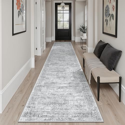 Soalmost Runner Rug 2x10 Washable Non-Slip Hallway Kitchen Runners Grey - Image 2