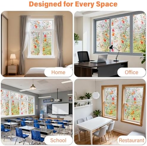 Finnez Stained Glass Window Film, Decorative Floral Rainbow, 17.5″ x 78.7″ - Image 4