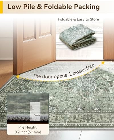 RELEANY Washable Area Rug, Runner 3'x7', Green/Dark Green/Gray - Image 6
