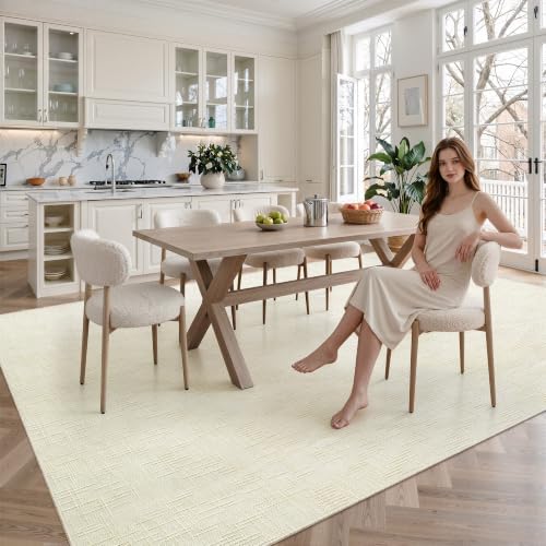 Valenrug 9x12 Area Rug, High Low Pile Washable Rugs for Living Room Ivory - Image 4