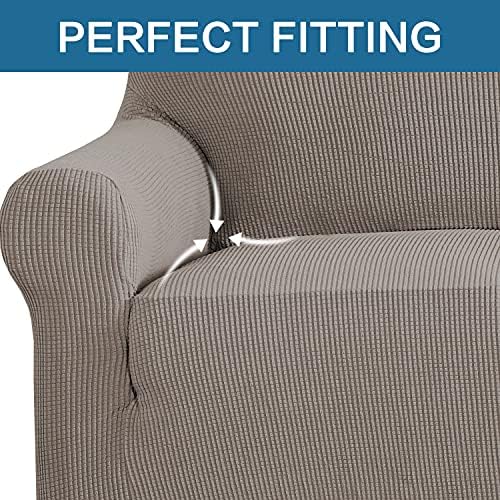 H.VERSAILTEX Stretch Sofa Covers for 3 Cushion Couch Slip Covers for Sofas/Couches Feature Thick Checked Jacquard Fabric with Elastic Bottom, Sofa Large - Taupe - Image 5