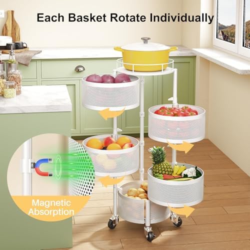SNTD 5-Tier Fruit and Vegetable Basket Bowls for Kitchen, Rotating, White - Image 3