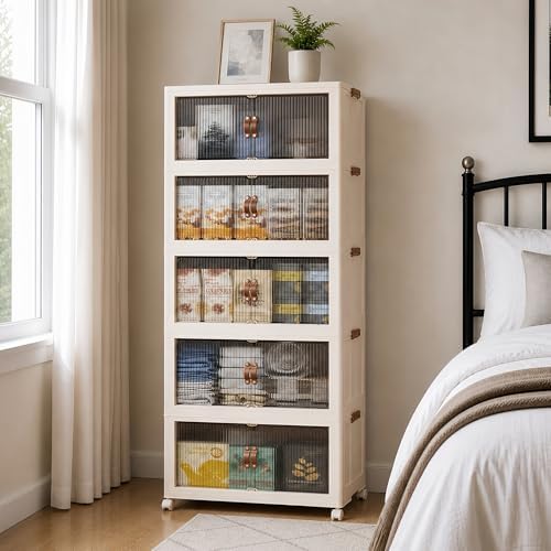 SAILUN 580Qt Stackable Storage Bins,Storage Cabinet a Lid,5Pack Blush White by SAILUN
