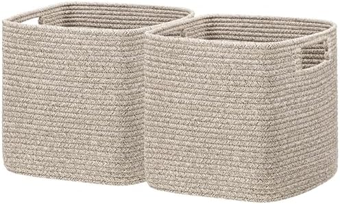 UBBCARE Storage Cubes 11 Inch, Cotton Rope Woven Baskets for Organizing, Cube Storage Bin for Baby Nursery, 2-Pack Square Toy Storage Baskets for Shleves Organizer, Closet, Kidsroom, All Browm by UBBCARE