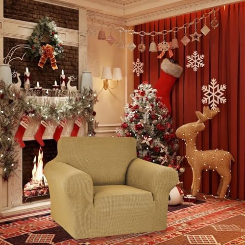 KEKUOU Stretch Chair Sofa Slipcover, Single Couch Cover,Tan - Image 2