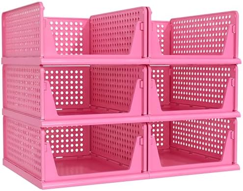 Pink Girl Closet Organizers and Storage Stackable Plastic Drawer Basket for Clothing Stackable Storage Bins Shelf Storage Container for RV Closet Wardrobe Bedroom Bathroom Playroom 6 Pack by Pinkpum