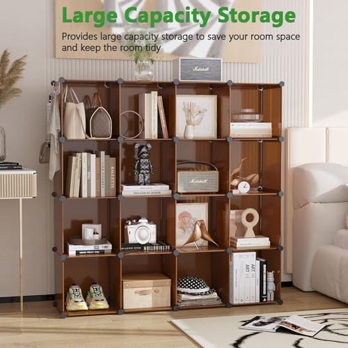 C&AHOME 16 Cube Storage Organizer Cube Shelves Units Storage Cubes, Brown - Image 2