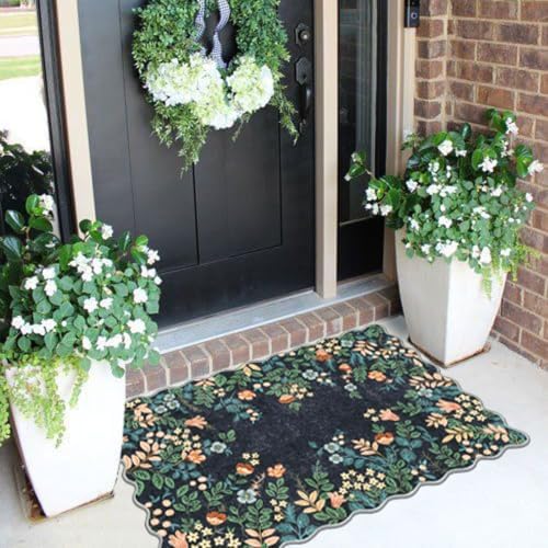 Front Door Mat Indoor Outside Entrance - 2x3 Dark Navy Floral Rug - Image 4
