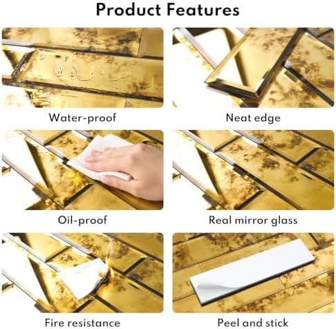 Lovdeco Peel & Stick Gold Antique Mirror Tile 3x12 Inch Beveled (20 Pcs) - Image 4