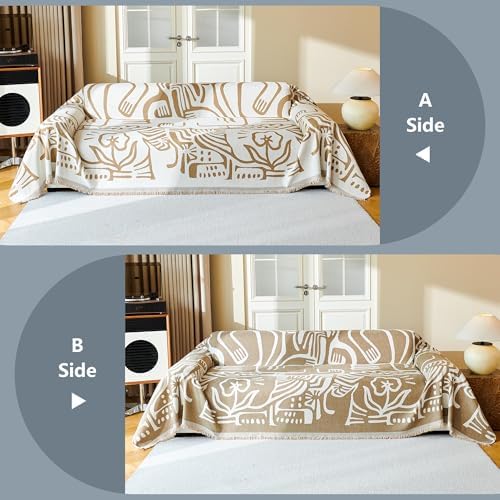 MYSKY HOME Couch Cover for Dogs, Washable Couch Covers, Sofa Covers for Sectional Sofa, Couch Cover 2 Cushion Sofa Dogs Furniture Protector, Chenille Sofa Covers for Pets, 71"x118", Abstract Khaki - Image 5
