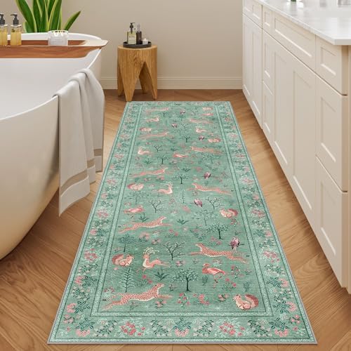 DUKINO 2x6 Runner Rug, Washable Animal Kitchen Rugs Non Slip, Teal - Image 3