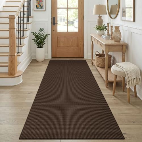 KOZYFLY Cotton Runners for Hallway 3x8, Wide Washable Runner Rug, Woven Non Slip Kitchen Runner, Braided Entryway Rug, Floor Carpet for Foyer, Bedroom, Hall, Brown/Dark Brown by KOZYFLY