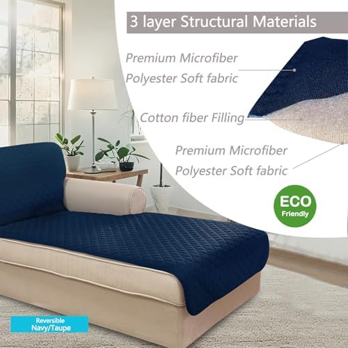 U-NICE HOME Sectional Couch Cover Chaise Lounge Cover, Navy/Taupe - Image 5