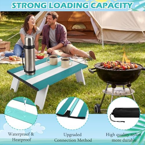 CroBlissful Beach Table Folding Camping Portable Table Striped White Aluminum Side with Carry Bag for Summer Camping Picnics and Outdoor Activities(16x11x5 in,Mint Green) - Image 4