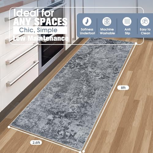 Aelenmu Runner Rugs for Hallways Kitchen 2.6x8 Non Slip Washable Black - Image 2