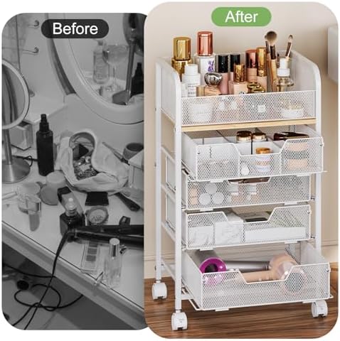 Hongtamoya Makeup Cart Organizer with 4 Drawers, Rolling Makeup Cart, White - Image 5