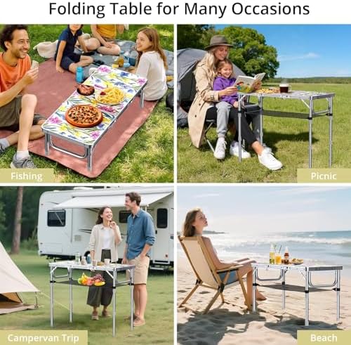 Anbte 3ft Folding Camping Table, 3 Adjustable Height Max 27.5",Floral Bloom - Image 6
