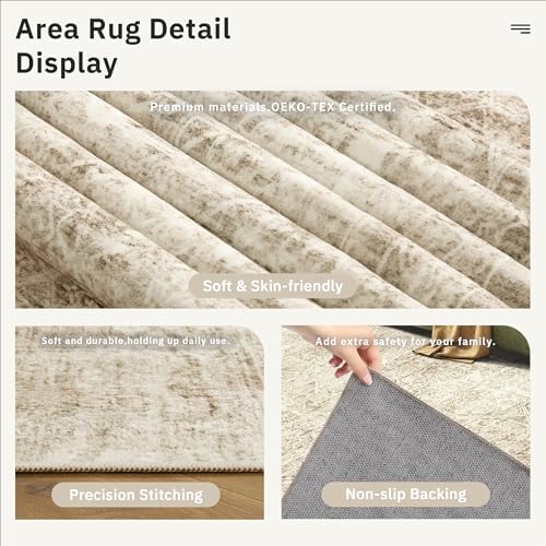 Soalmost 5x7 Area Rugs Light Brown Washable Trendy Faded Style Floral Rugs - Image 6