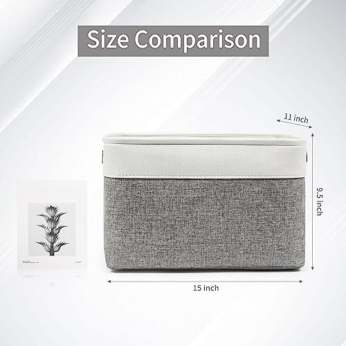 Bagnizer Storage Bins Large Fabric Storage Baskets for Shelves 3 Pack, Decorative Linen Closet Baskets with Handles for Organizing, Shelf, Clothes, Home, Office, 15x11x9.5Inches (Grey&White) - Image 6
